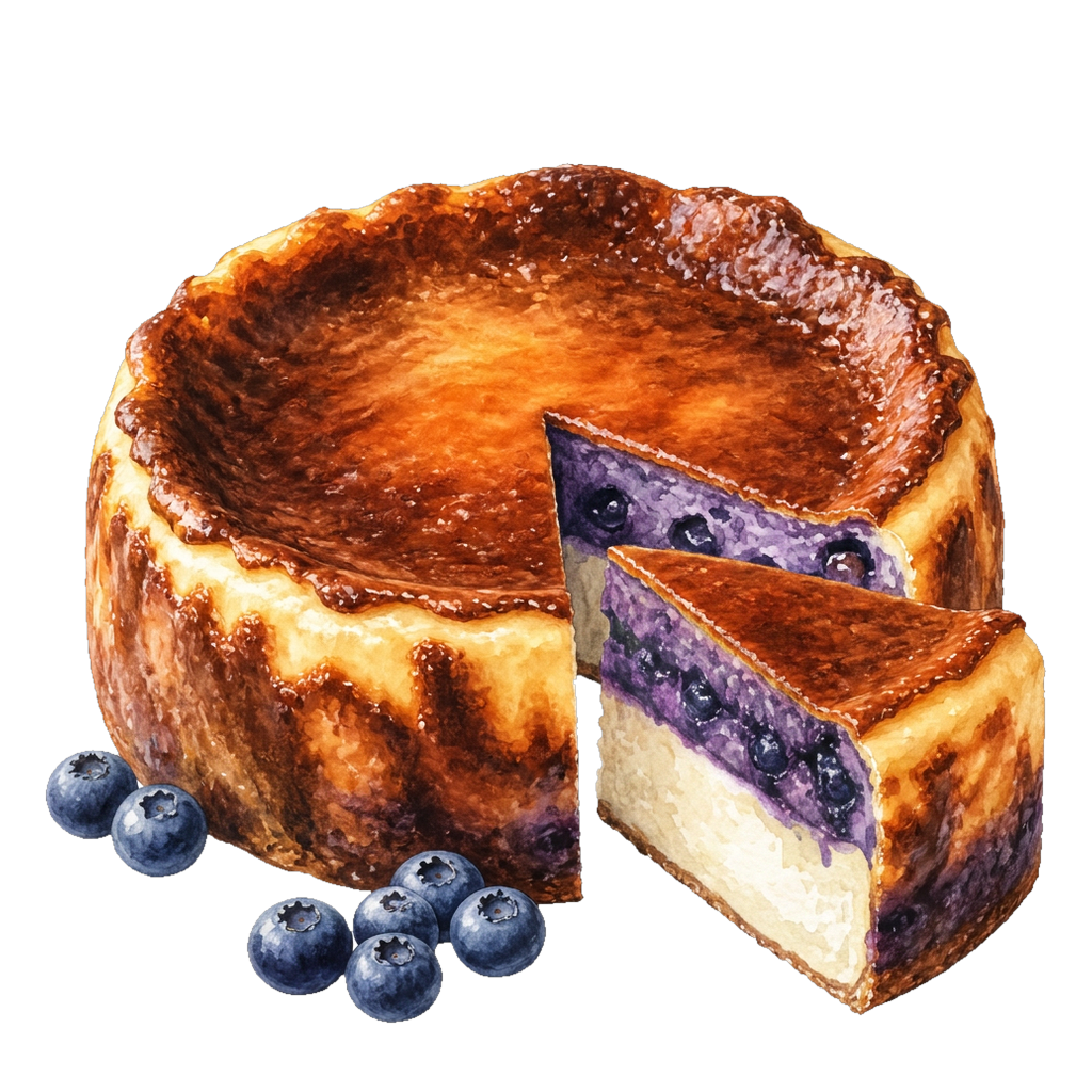 Hand-painted illustration of Double-Layer Blueberry Basque