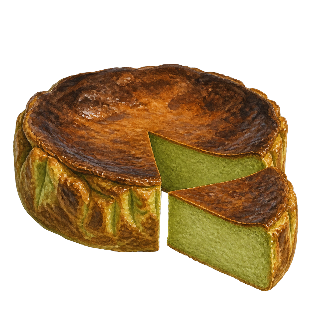 Hand-painted illustration of Matcha Basque