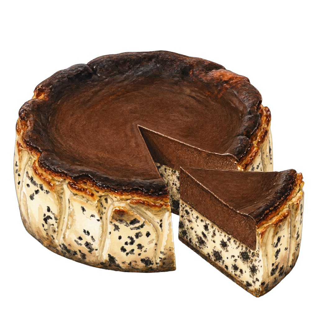 Hand-painted illustration of Double-Layer Dark Chocolate Oreo Basque