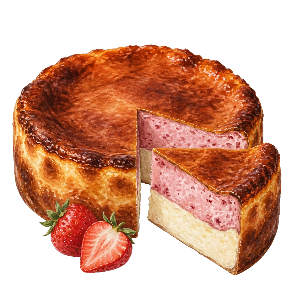 Hand-painted illustration of Double-Layer Strawberry Basque