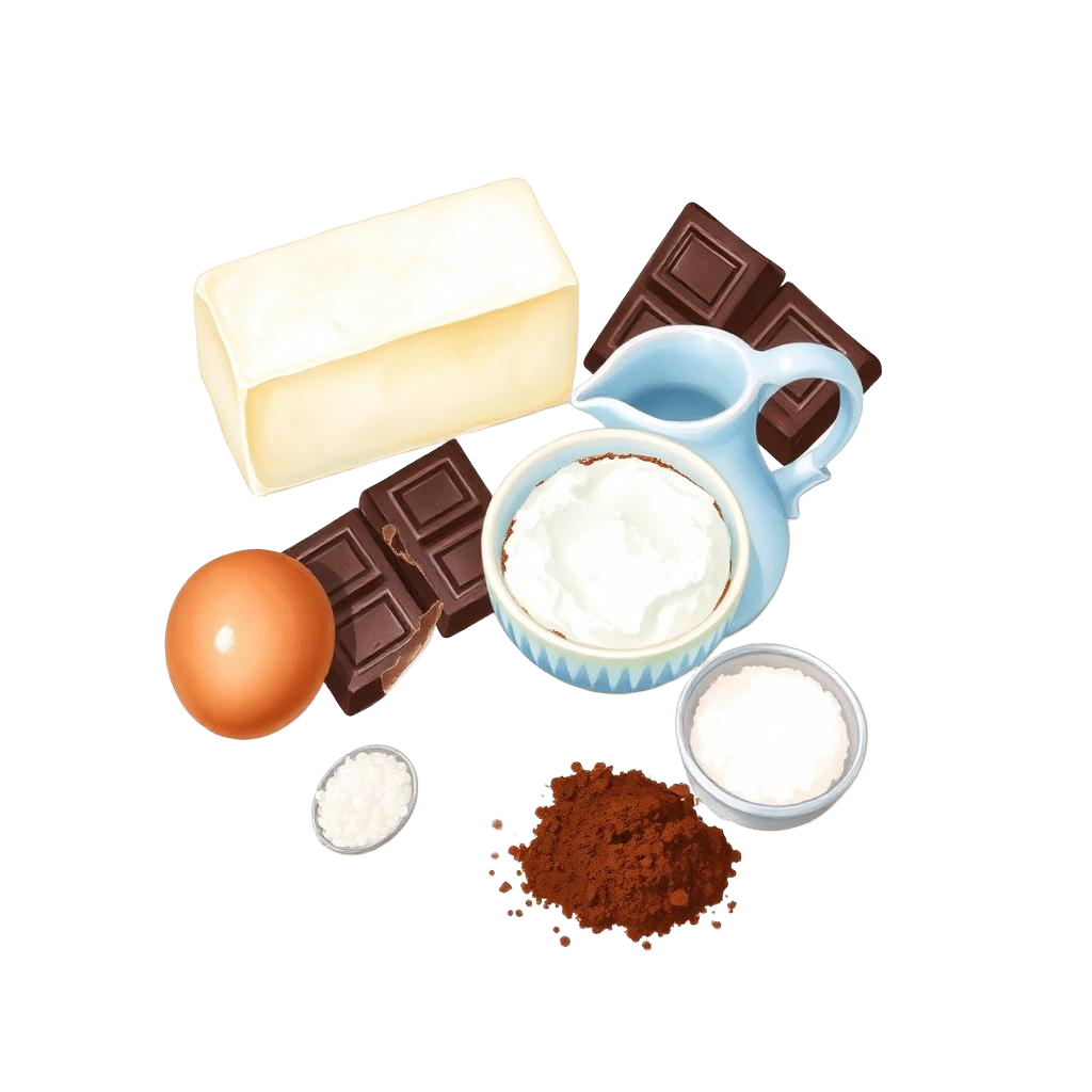 Hand-painted illustration of the ingredients used in Chocolate Basque