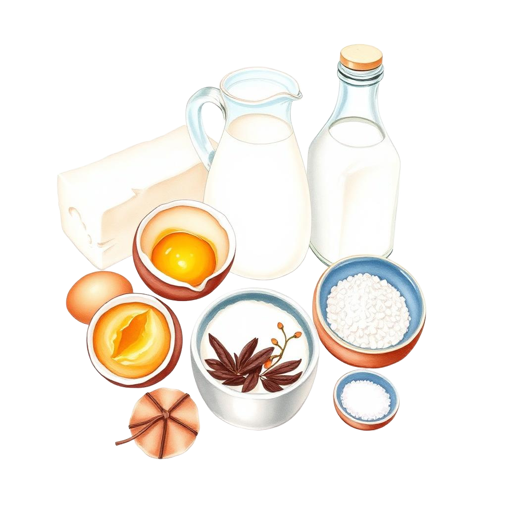 Hand-painted illustration of the ingredients used in Earl Grey Basque