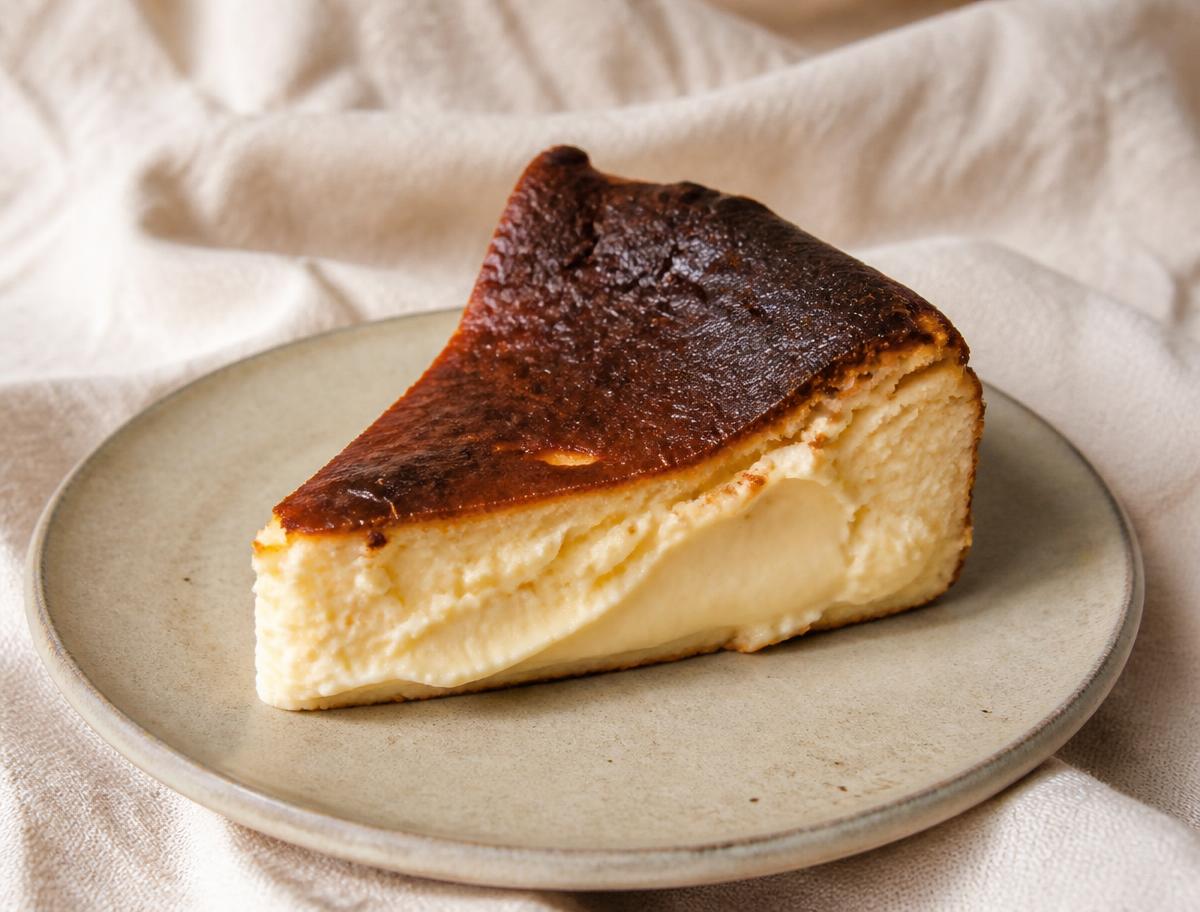 Close-up of a creamy slice of Original Basque